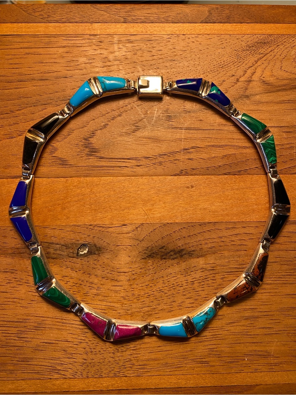Vintage Mexican Taxco Multi-Stone Sterling Silver 950, TD-27, Link Necklace